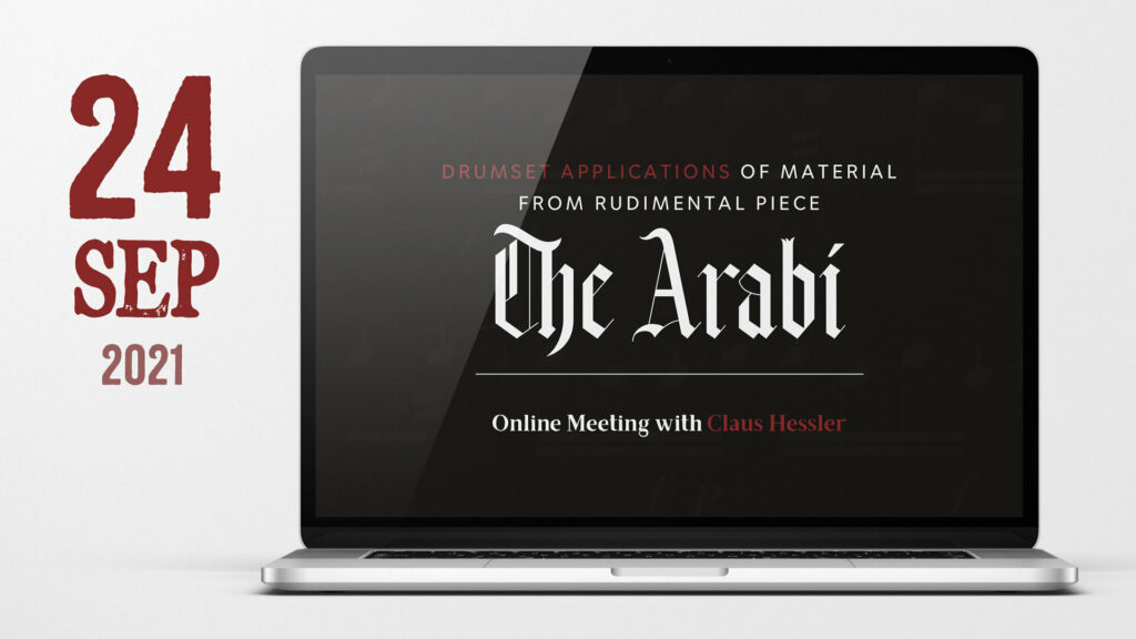 online meeting 24 09 2021 drumset applications of material from rudimental piece arabi with claus hessler thumbnail